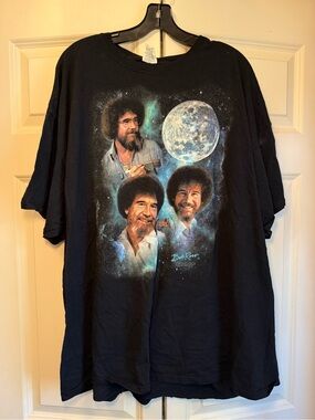 Bob Ross Black Men’s Short-Sleeve Shirt with Astral Portrait Graphic